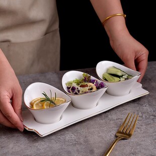 酒店小菜拼碟三味餐前小菜碟子特色位上冷菜开胃菜中厨餐具白瓷