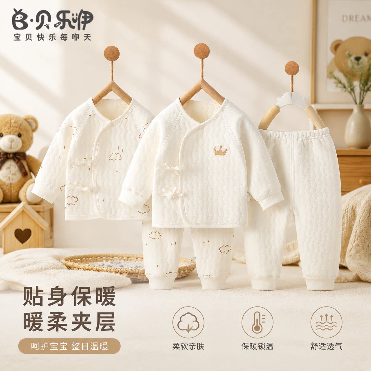 贝乐咿婴儿套装秋冬季小月龄宝宝保暖分体衣服新生儿加厚贴身睡衣