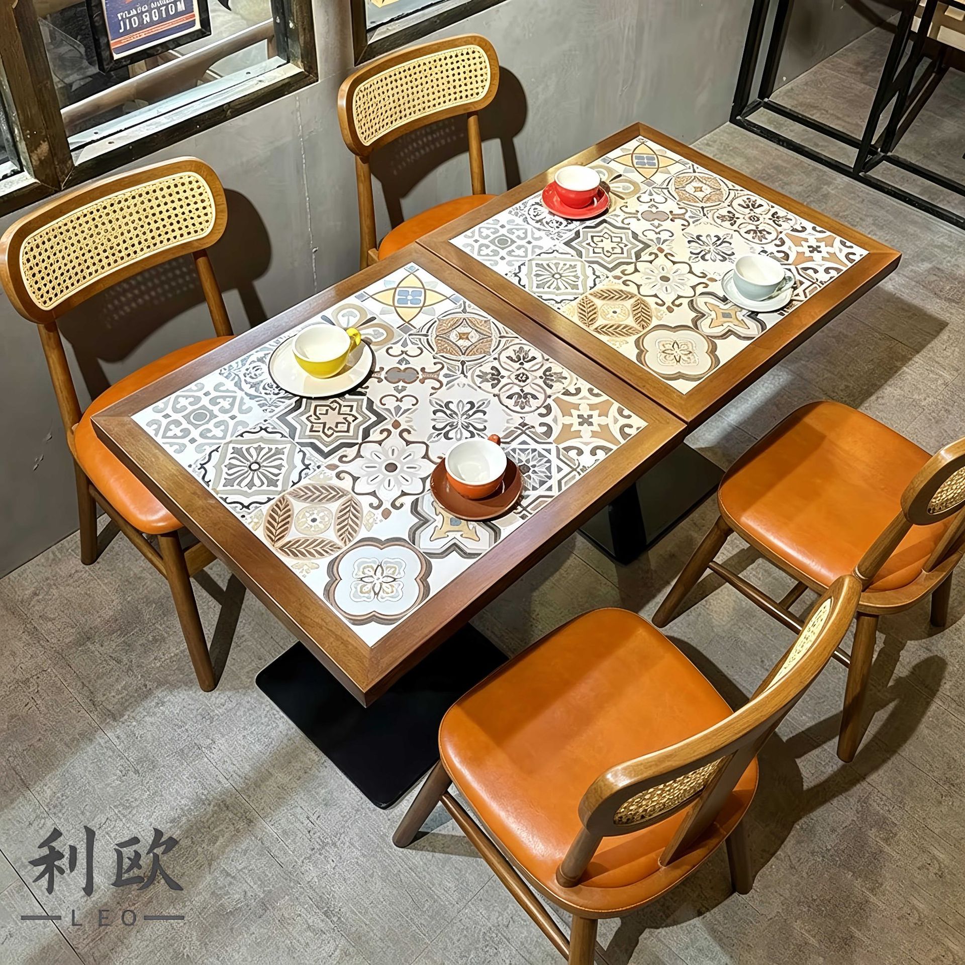 美式咖啡厅桌椅实木组合复古餐饮火锅糖水甜品店西餐厅糖水店桌椅