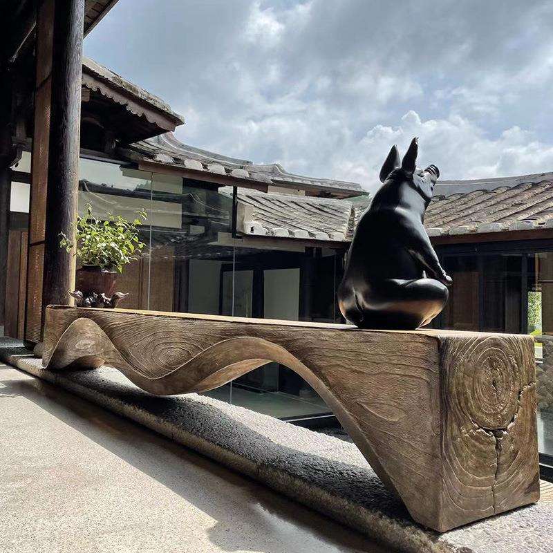 木墩全实木电视柜酒店创意设计民宿客厅复古简约原木长条凳矮凳