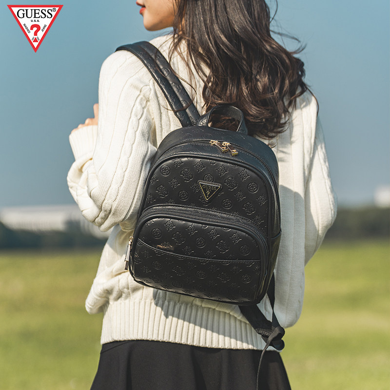 GUESS新款休闲春夏包包女款双肩包大容量背包便携式收纳小背包