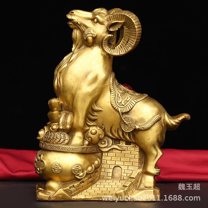 纯铜山羊摆件如意聚宝盆对羊家居客厅玄关招财羊旺事业装饰品摆件