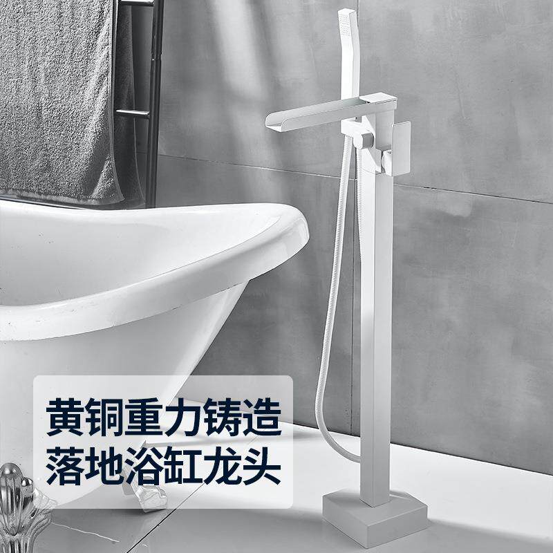 拉丝金全铜体落式地浴缸龙头冷热水立式立柱木桶缸边墙接可免打孔