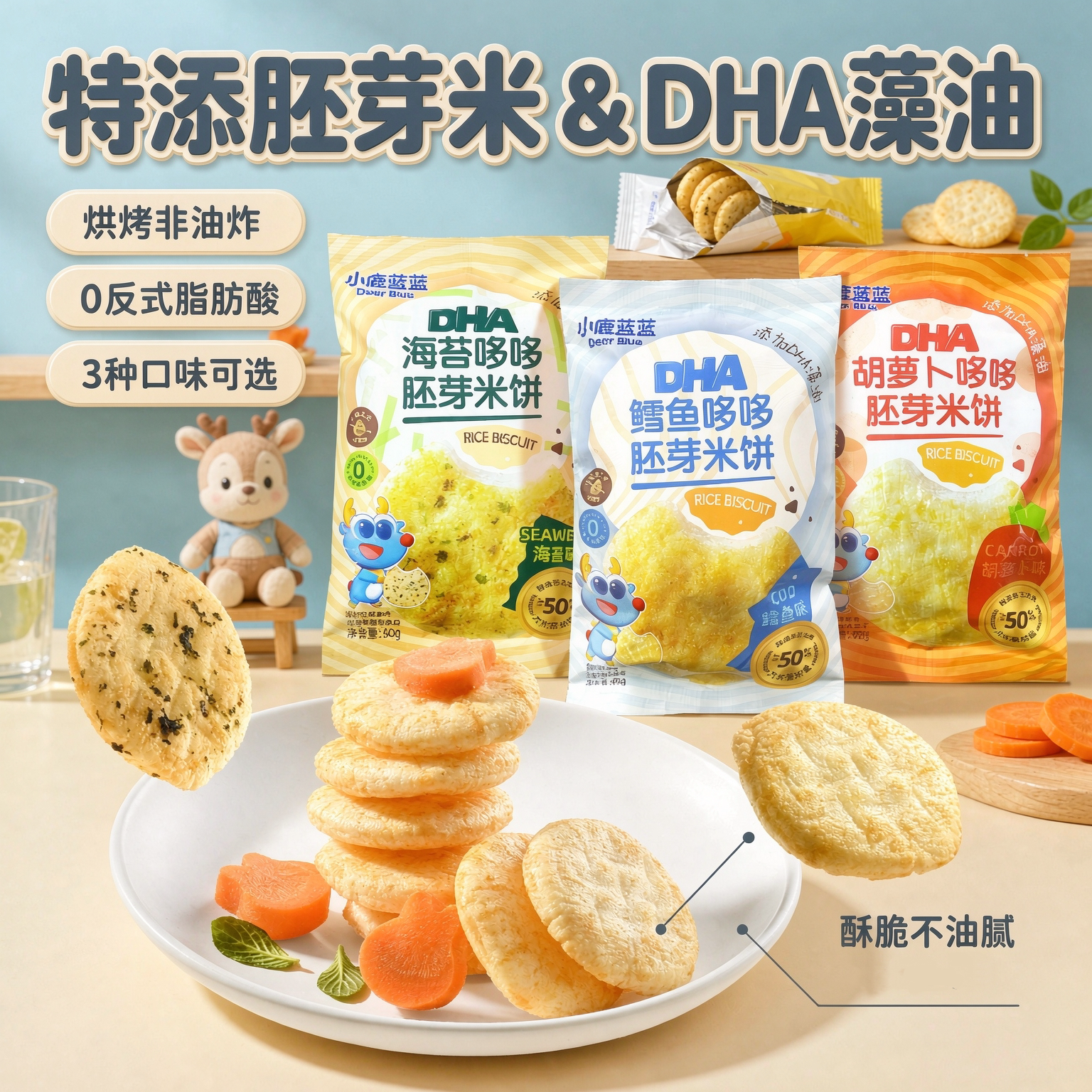 小鹿蓝蓝米饼入口易溶磨牙饼干