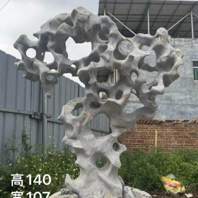 白太湖石灵璧石摆件天然原石大型庭院龟纹石带孔太湖石奇石造景石