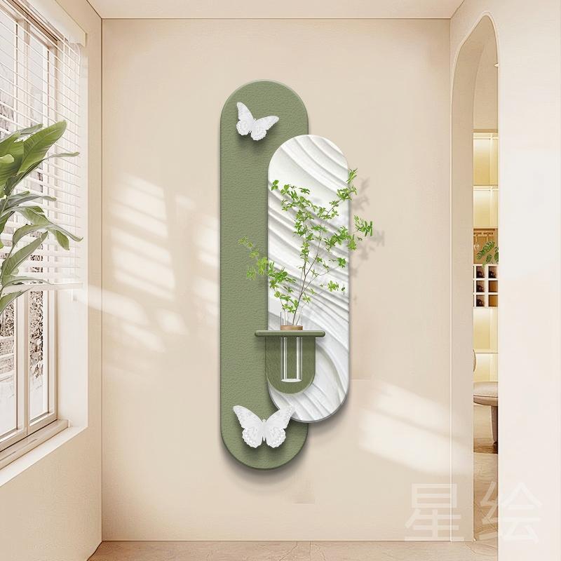 创意客厅家用壁画轻奢水培绿植挂画玄关装饰画壁灯实木雕刻