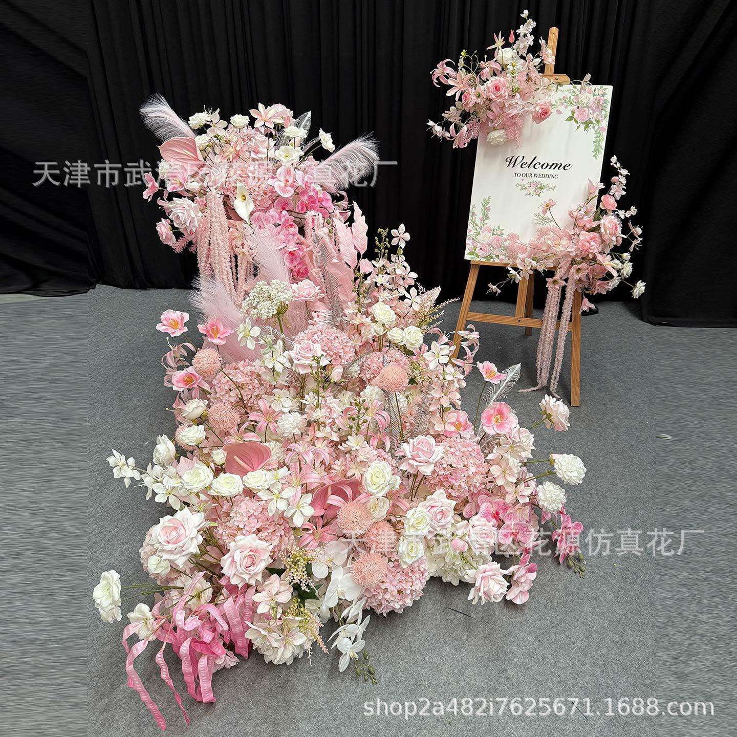 高档白粉色仿真成品花艺瀑布桌花 蝴蝶网红店铺装饰酒店派对布置