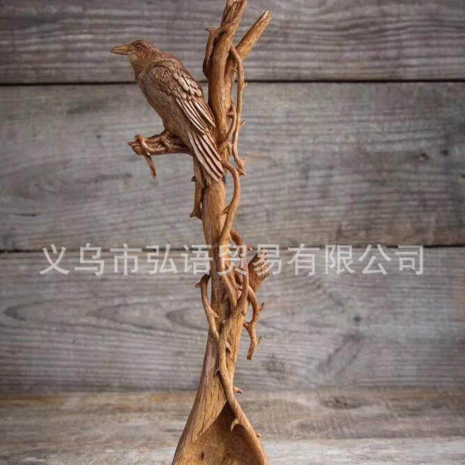 跨境新款动物鸟勺子木质工艺品摆件收藏花朵勺子