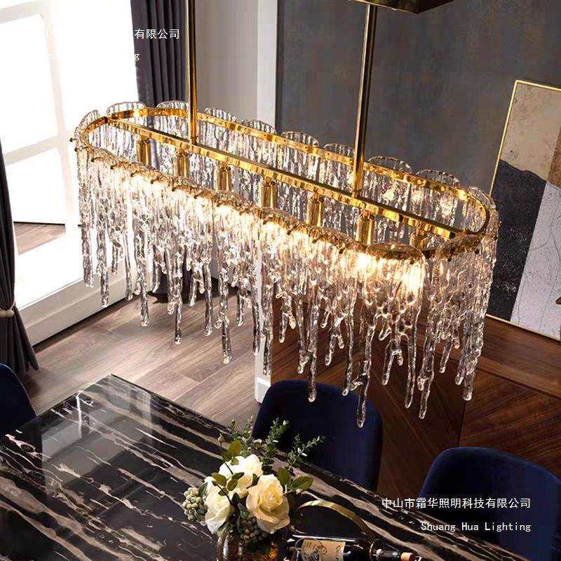 水冰柱轻奢全铜餐厅吊灯简约现代吧台客厅灯创意艺术长方形饭厅灯