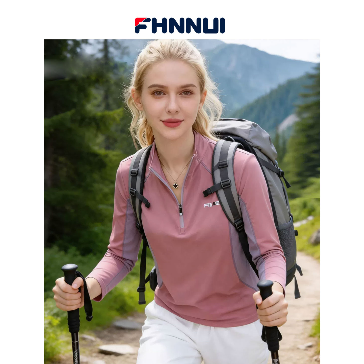FHNNUI女士速干衣女跑步春秋薄款户外登山长袖t恤 徒步服运动上衣图片