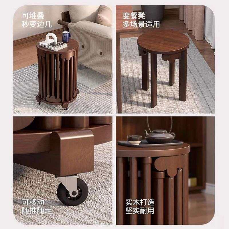 实木茶几圆凳子可叠放凳现代家用小凳子餐桌凳新中式叠叠乐椅子