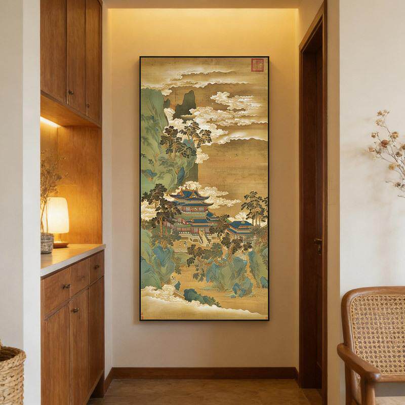 新中式山水画客厅办公室餐厅茶馆玄关书房大尺寸水墨挂画民宿竖