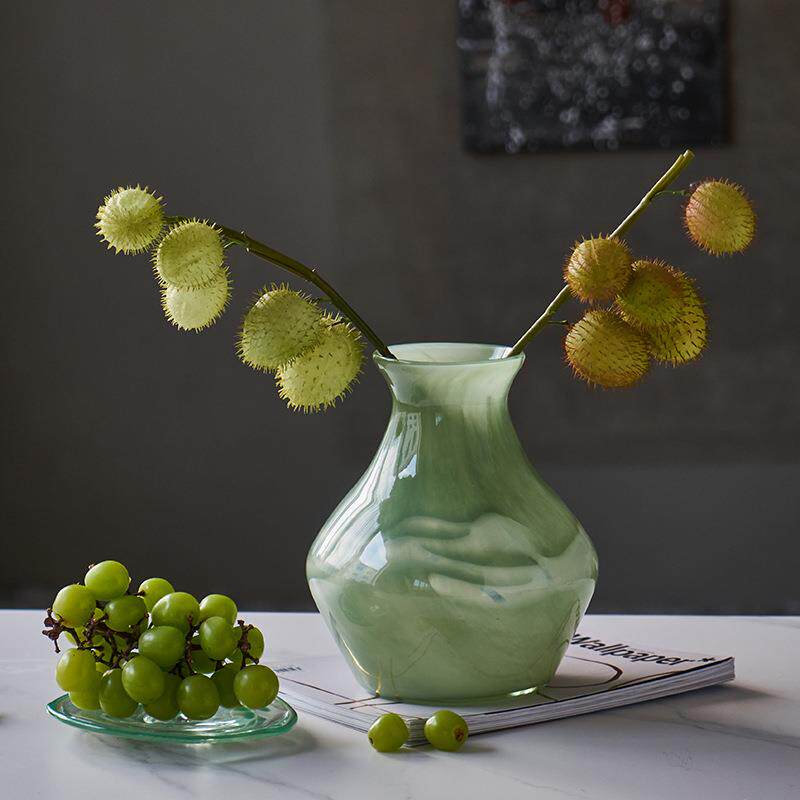 现代简约翡翠绿云纹手工创意花瓶鲜花餐桌玄关居家吊钟马醉木花瓶
