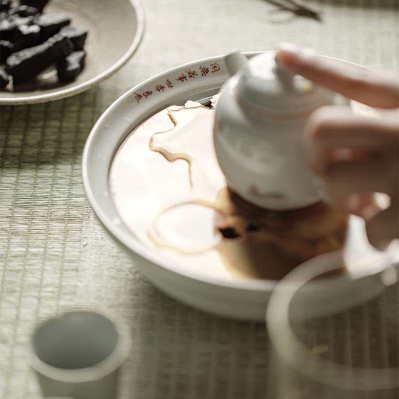 束刻 复古青瓷四季良辰星河壶承双层蓄水带蛀虫铜片干泡台茶台