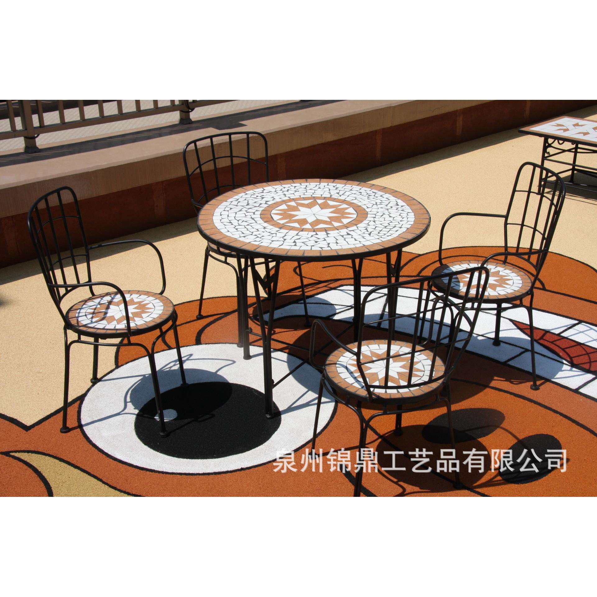 欧式铁艺阳台庭院户外露台室外酒吧休闲花园马赛克桌椅组合三件套
