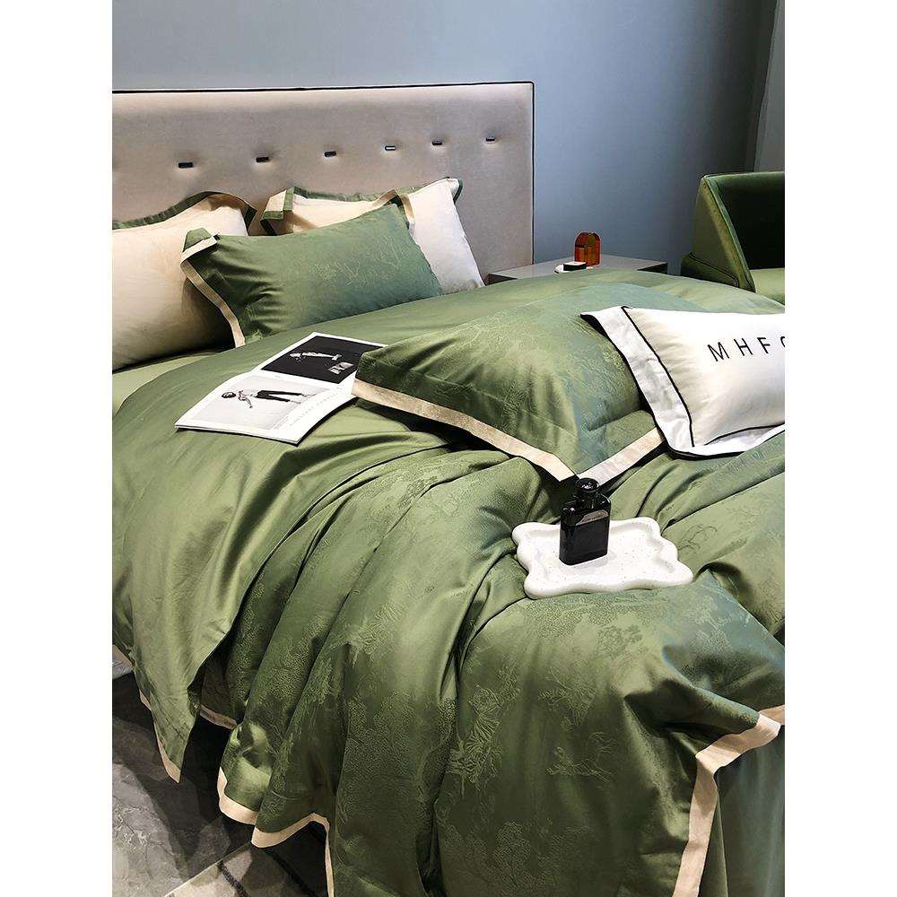 轻奢英伦100S+匹马长绒棉贡缎提花四季四件套500+T光滑笠床上用品