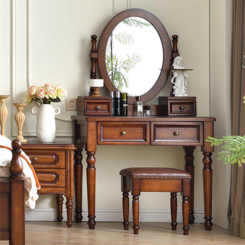 美式全实木梳妆台小户型卧室化妆桌简约现代收纳化妆柜欧式化妆台