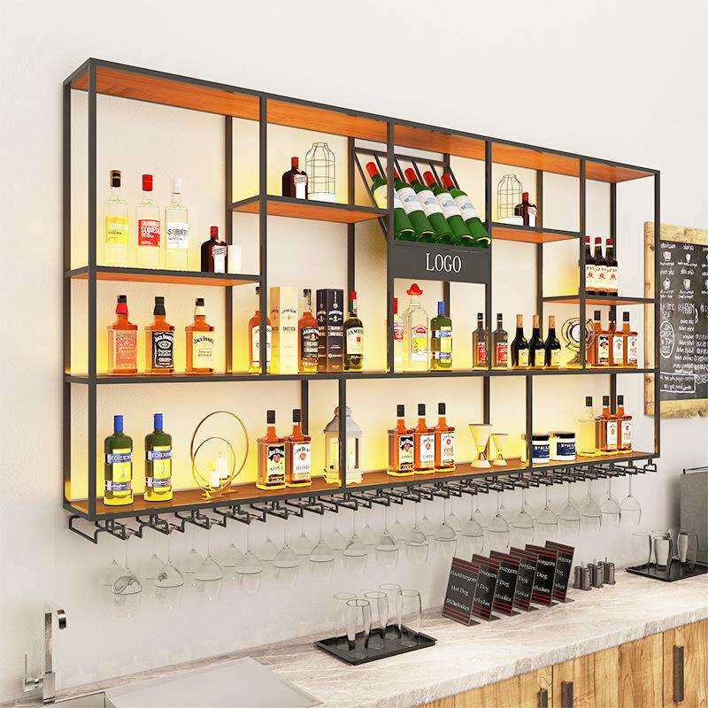 吧台酒柜靠墙壁挂式置物架工业风酒吧铁艺酒水展示架餐厅红酒架子