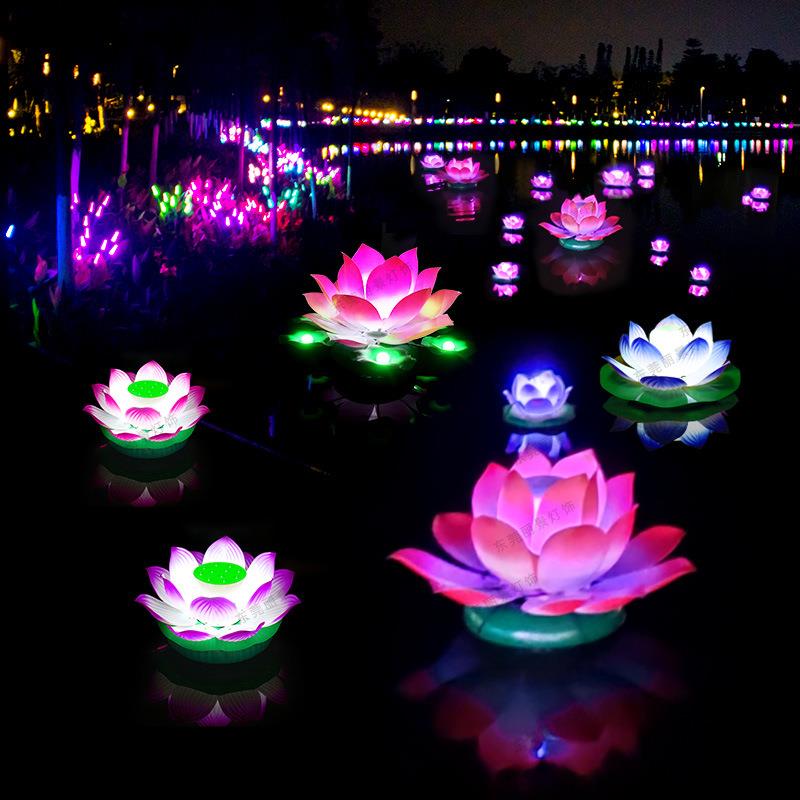 led荷花灯水上水池塘莲花景观灯带杆发光荷花灯公园景区亮化装饰