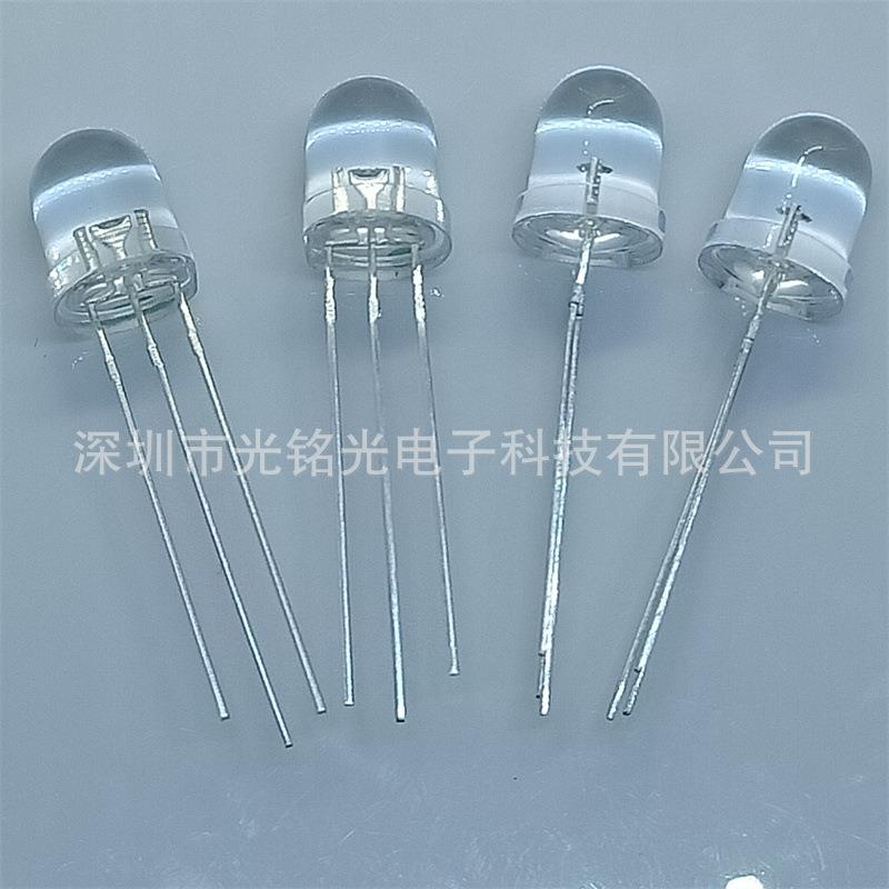 现货供应 F8/8mm红翠绿双色共阴LED发光二极管 双色透明直插灯珠