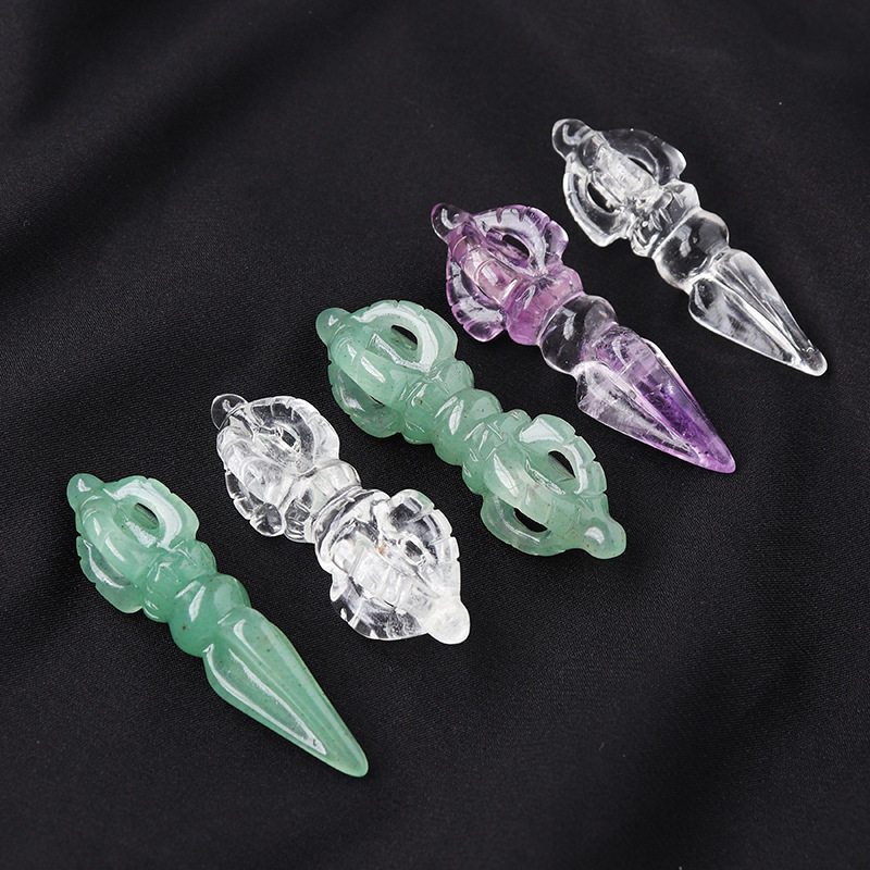 直播供货天然水晶雕刻金刚杵白水晶紫水晶降魔杵金刚撅金刚铃批发