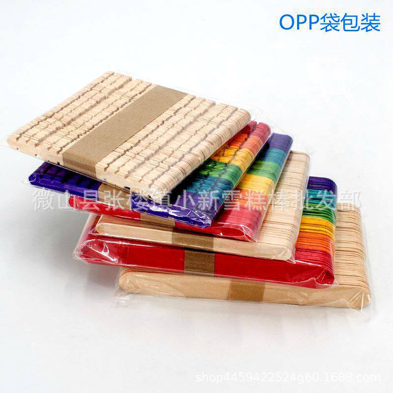 opp袋装雪糕棒压舌板彩色冰糕棒冰激凌勺棒圆木棒工艺棒批发
