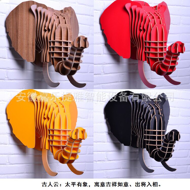 大象动物头造型挂饰家居壁挂装饰品摆件儿童房一件代发木制木艺