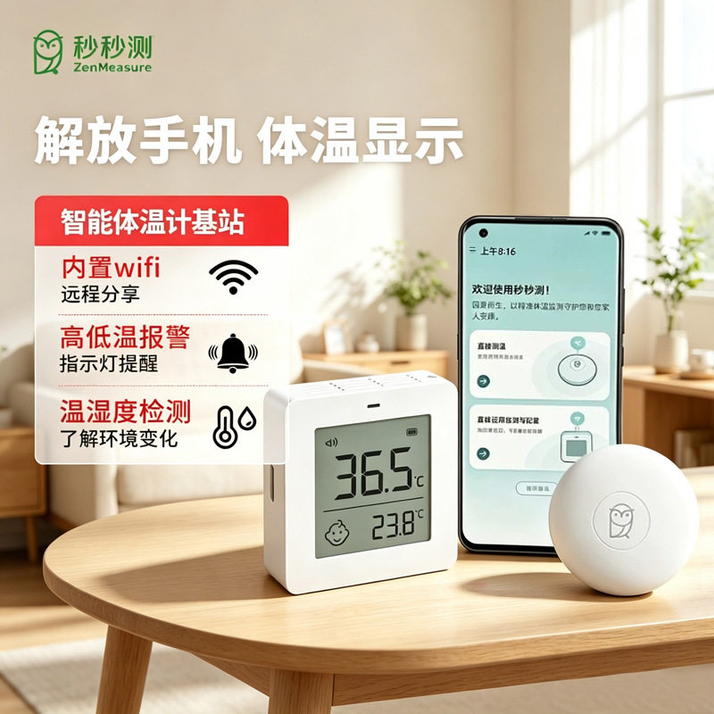 秒秒测儿童专用智能体温计手机实时监测远程监控发烧报警温湿度表