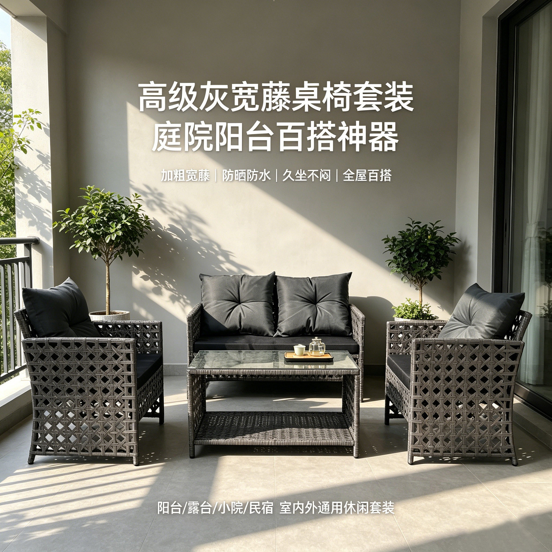 户外沙发藤椅四件套庭院别墅露台休闲小沙发阳台室外休闲单人沙发