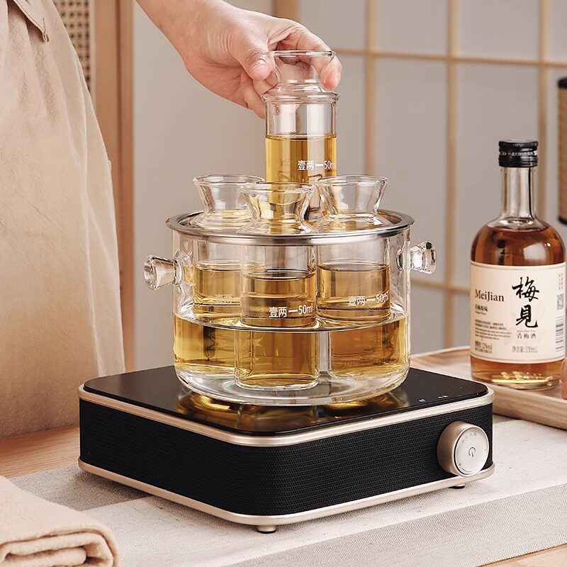 耐高温玻璃黄酒温酒器套装家用酒壶酒杯老式煮酒温酒壶热酒烫酒壶