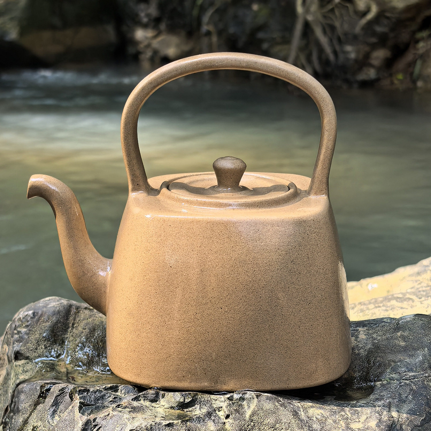 粗陶壶提梁壶麦饭石煮茶壶新中式茶馆温茶炉套装蜡烛炉耐热壶烧水