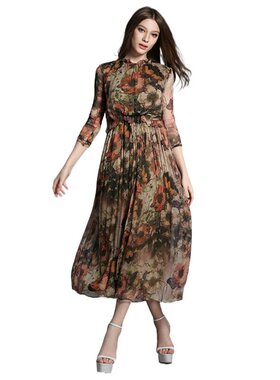 奈昕让您穿着漂亮个性化私人订制 21784 新款dress七分袖网纱印花