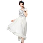 化私人定制 2048 新款 奈昕个性 镶钻刺绣韩版 纯色收腰百褶拼接连衣