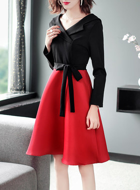 奈昕让您穿着漂亮个性化私人订制 62780连衣裙拼色长袖V领遮臀女