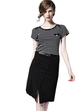奈昕让您穿着漂亮个性化私人订制 80182 名媛时装dress条纹黑白拼