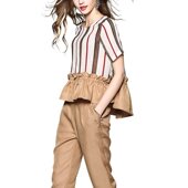 荷叶边T恤上衣纯 35104 化私人订制 条纹大码 奈昕让您穿着漂亮个性