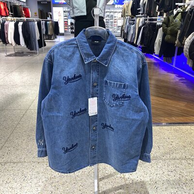 MLB男女情侣舒适复古NY刺绣字母牛仔外套宽松休闲衬衫3ADRG0361