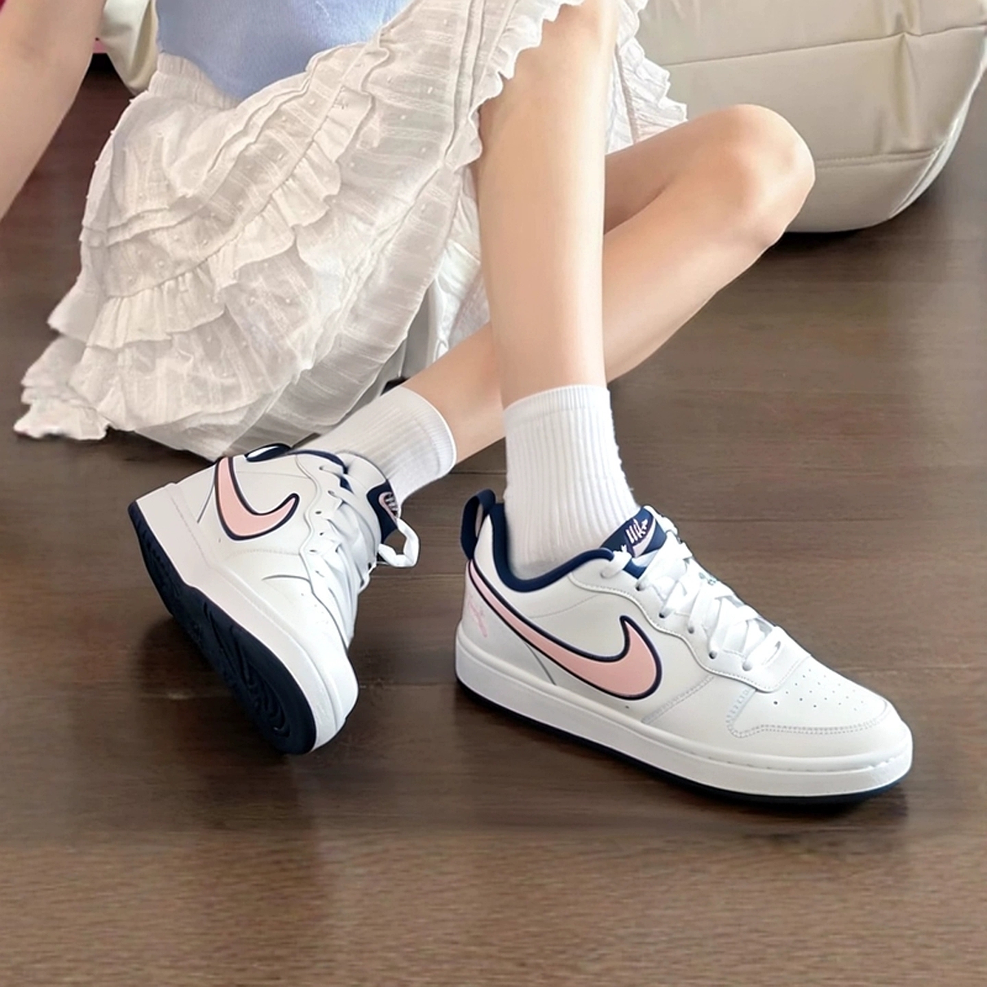 耐克牛皮低帮儿童女2025新款舒适运动休闲软底不累脚板鞋 DB3090
