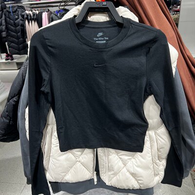 Nike耐克女25春秋舒适修身短款露脐运动休闲长袖T恤HF5323-010