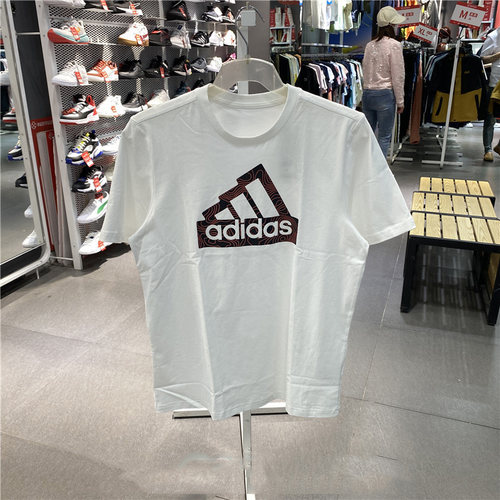 阿迪达斯新款休闲短袖男白色纯棉半袖透气舒适T恤HR2997 H49666