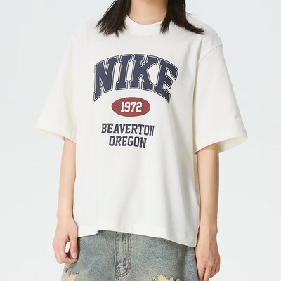 NIKE耐克女纯棉舒适字母印花针织透气休闲运动半袖短袖T恤IH0825