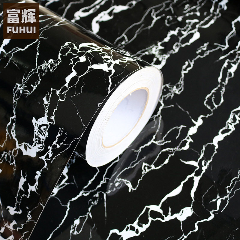 黑金刚自粘墙纸大理石PVC防潮防油灶台家具厨房柜卫生间防水壁纸