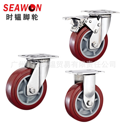 SEAWON时韫4/5/6/8寸重型304不锈钢万向轮耐磨PU聚氨酯脚轮防腐蚀