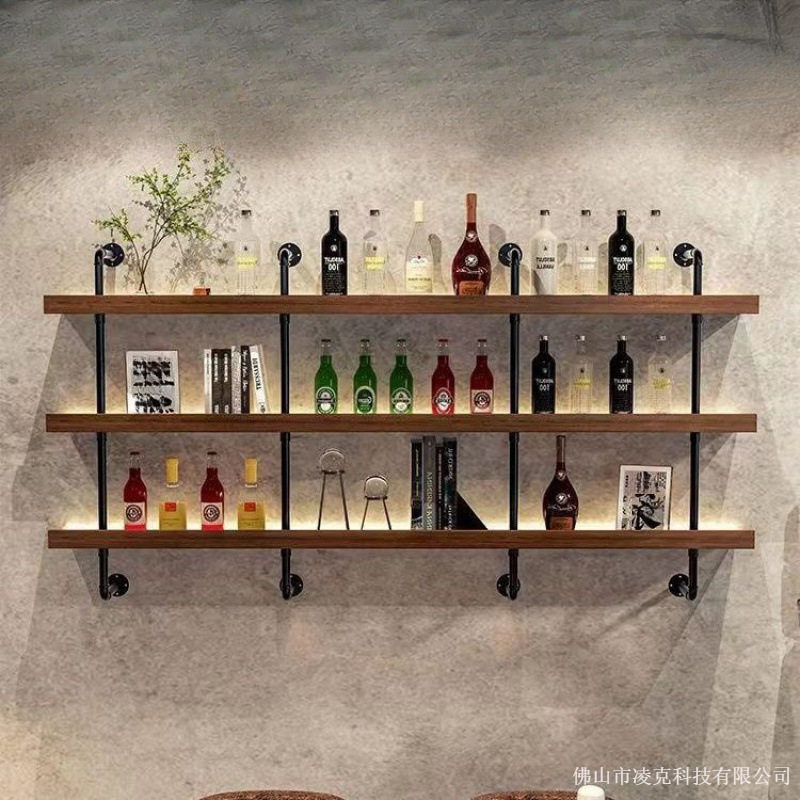 复古工业风水管置物架酒吧烧烤店吧台壁挂式上墙铁艺多层红酒架
