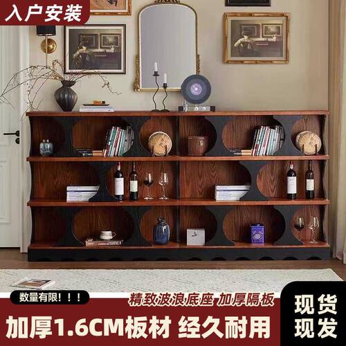 客厅中古复古简约收纳法式书柜客厅展示柜置物柜高端书架一体