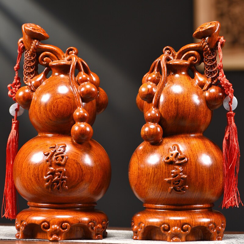 花梨实木雕刻葫芦摆件福禄如意中式家居客厅电视柜风水装饰工艺品