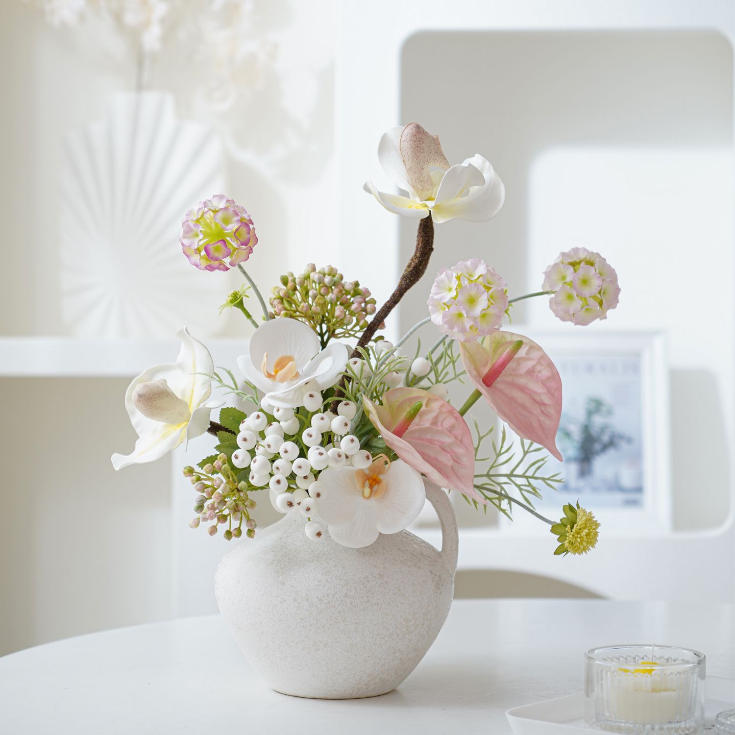 餐桌仿真花假花装饰花设计花束韩式摆件客厅干花插花仿生蝴蝶兰款