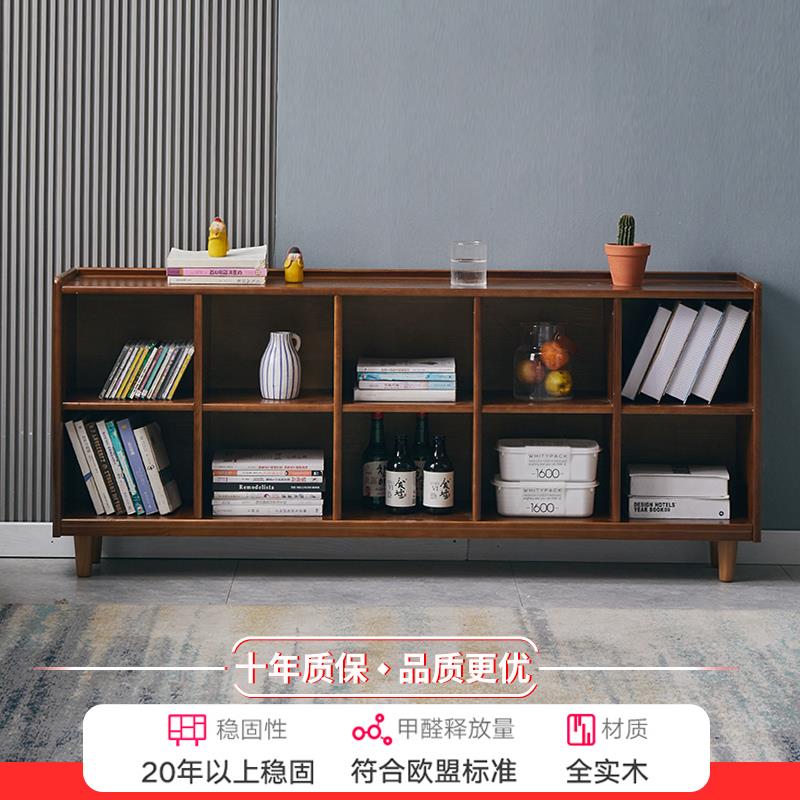 实木日式书柜落地矮书架家用置物架简易书柜收纳柜卧室电视柜松木