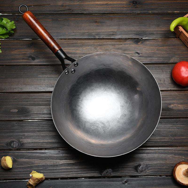 厨房用品地摊手柄无涂层炒煎锅制品铁炒锅不粘锅家用炒菜锅
