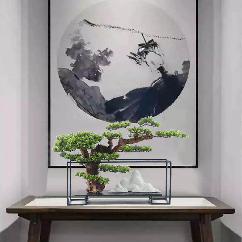 新中式仿真迎客松绿植盆景客厅玄关电视柜家居摆件软装样板房饰品